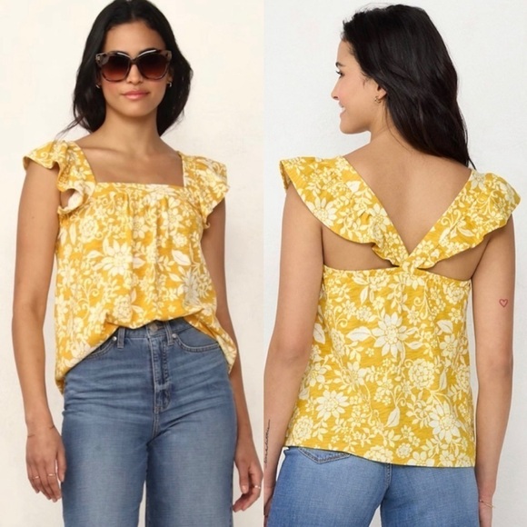 LC Lauren Conrad Floral Ruffled Sleeve Top l SIZE S - Picture 1 of 10